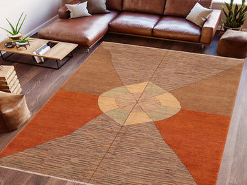 Bohemian Gabbeh Ling Orange/Brown Wool Rug - 6'2'' x 9'3''